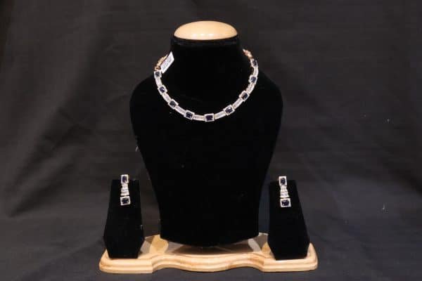 navy blue Diamond silver Necklace Set-1