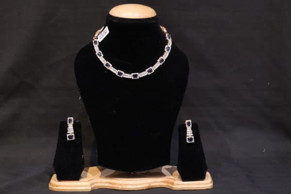 navy blue Diamond silver Necklace Set