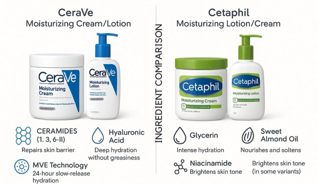 Ingredients Comparison of Best Moisturizer for CeraVe vs Cetaphil